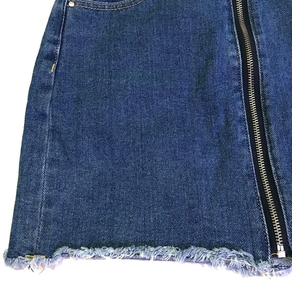 PacSun Size 25 Blue Denim Cotton Full Front Zipper Raw Hem Mini Skirt Pockets - Picture 4 of 10